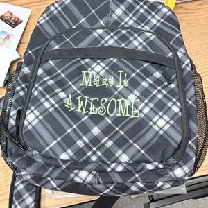Plaid Black and Gray Backpack with Motivational Print. Thirty-One name brand.